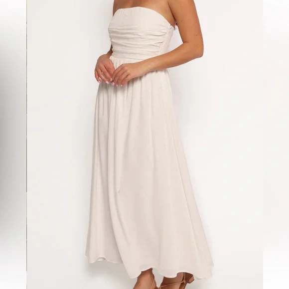 Petal & Pup Kayt Strapless Linen Blend Maxi Sundress White Bridal Bride Wedding - Picture 5 of 16